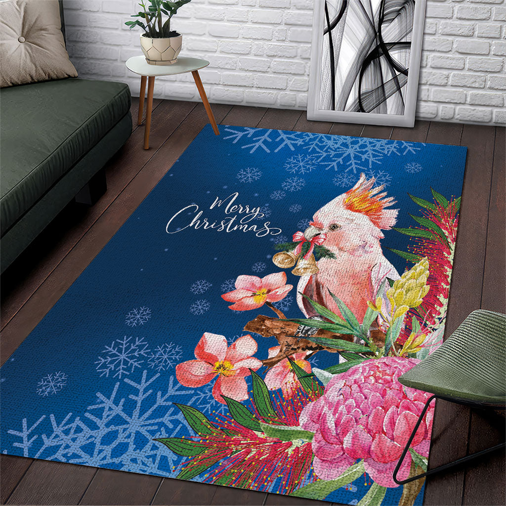Australia Christmas Pink Cockatoo with Banksia Area Rug Snowy Blue