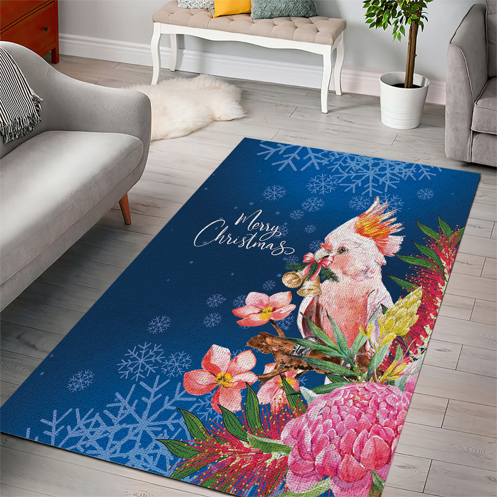 Australia Christmas Pink Cockatoo with Banksia Area Rug Snowy Blue