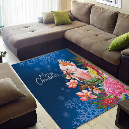 Australia Christmas Pink Cockatoo with Banksia Area Rug Snowy Blue