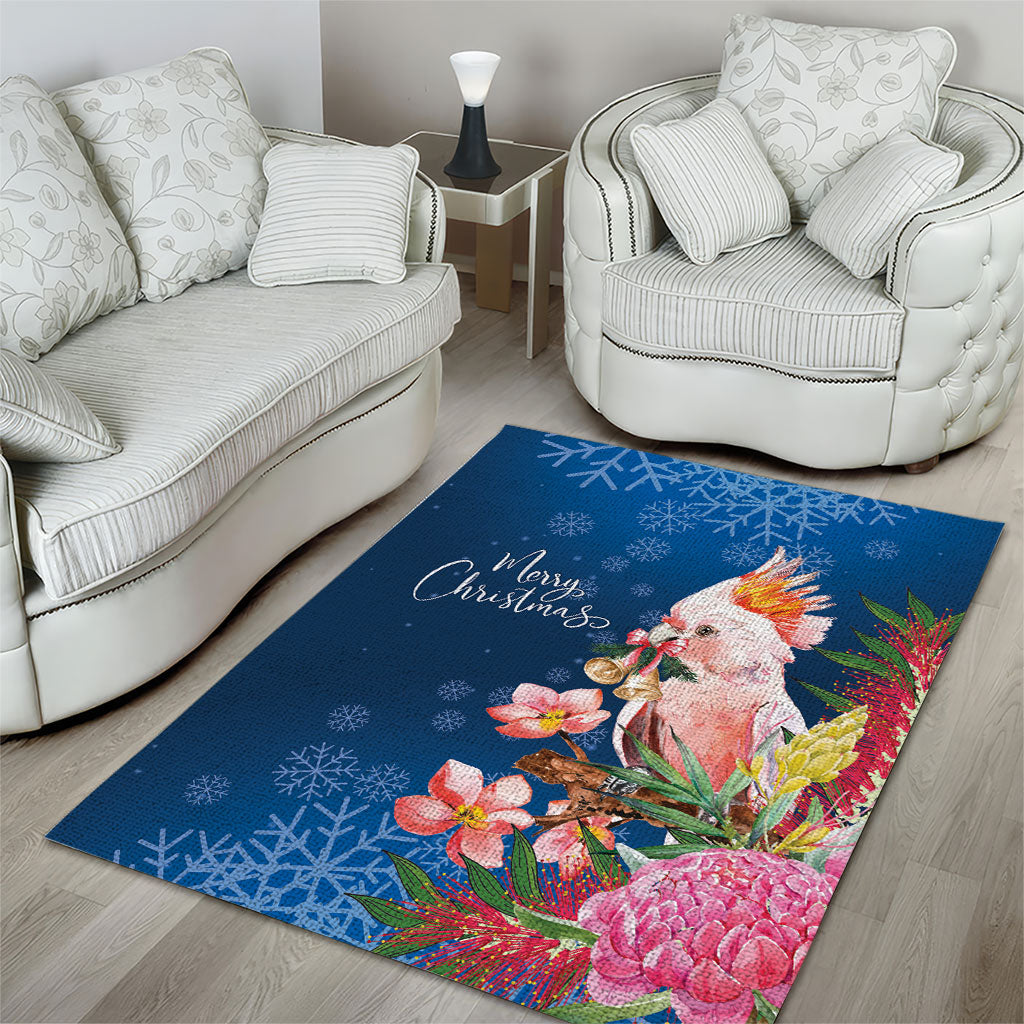 Australia Christmas Pink Cockatoo with Banksia Area Rug Snowy Blue