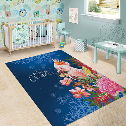 Australia Christmas Pink Cockatoo with Banksia Area Rug Snowy Blue
