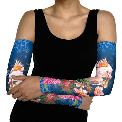 Australia Christmas Pink Cockatoo with Banksia Arm Sleeves Snowy Blue