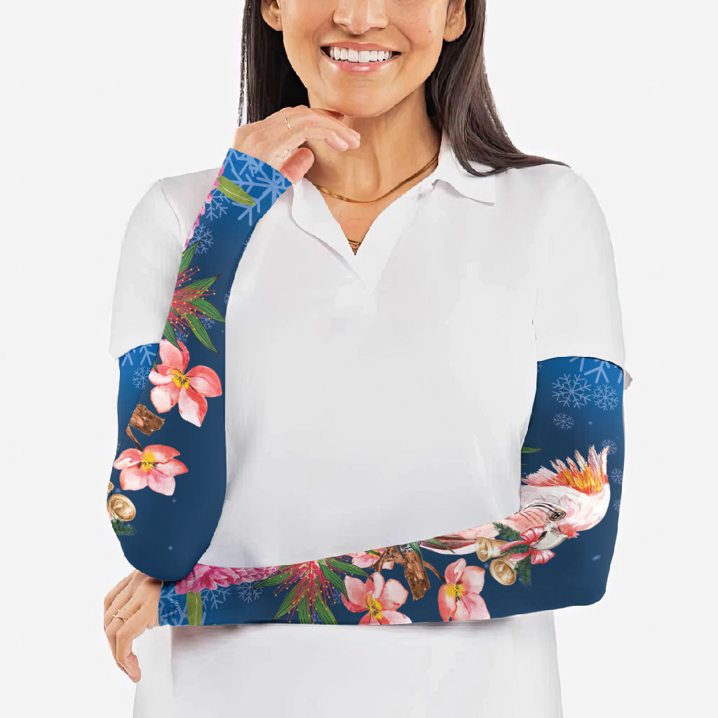 Australia Christmas Pink Cockatoo with Banksia Arm Sleeves Snowy Blue