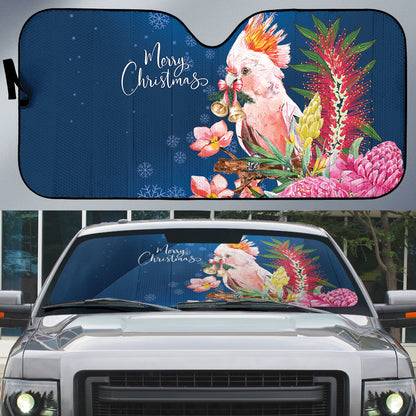 Australia Christmas Pink Cockatoo with Banksia Auto Sun Shade Snowy Blue