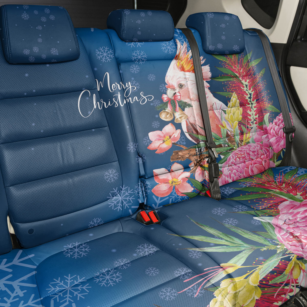 Australia Christmas Pink Cockatoo with Banksia Back Car Seat Cover Snowy Blue