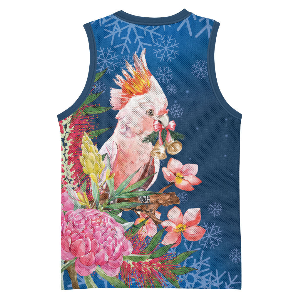 Australia Christmas Pink Cockatoo with Banksia Basketball Jersey Snowy Blue