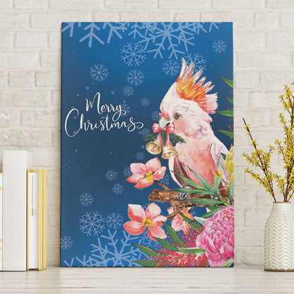 Australia Christmas Pink Cockatoo with Banksia Canvas Wall Art Snowy Blue