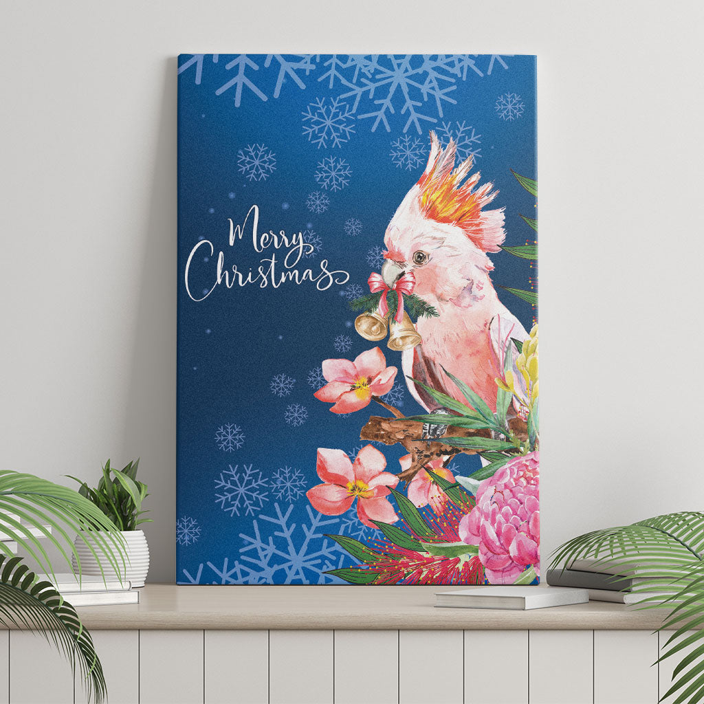Australia Christmas Pink Cockatoo with Banksia Canvas Wall Art Snowy Blue