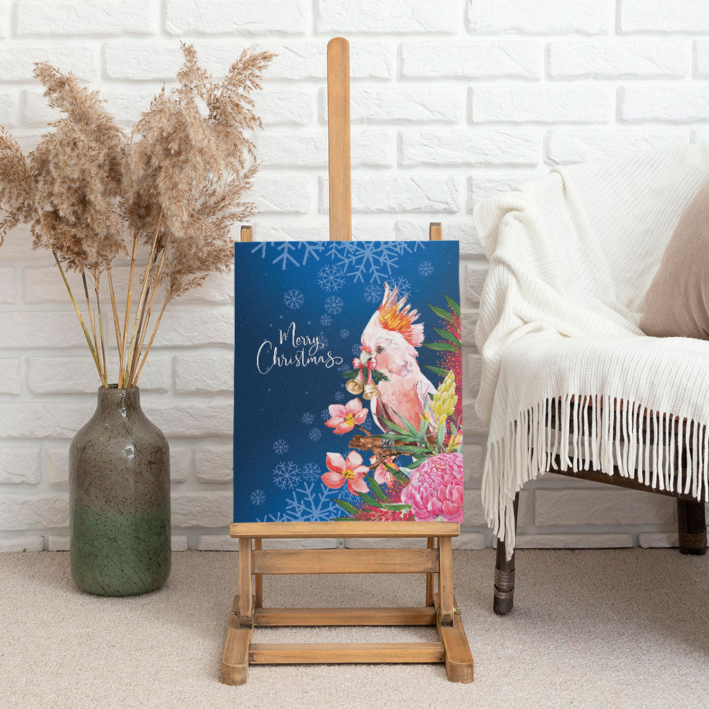 Australia Christmas Pink Cockatoo with Banksia Canvas Wall Art Snowy Blue