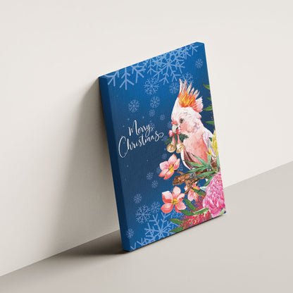 Australia Christmas Pink Cockatoo with Banksia Canvas Wall Art Snowy Blue