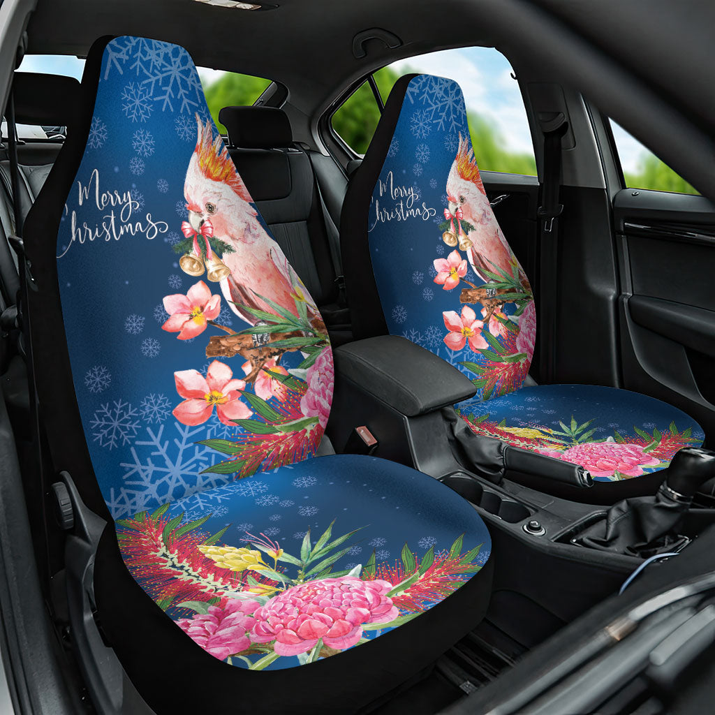 Australia Christmas Pink Cockatoo with Banksia Car Seat Cover Snowy Blue