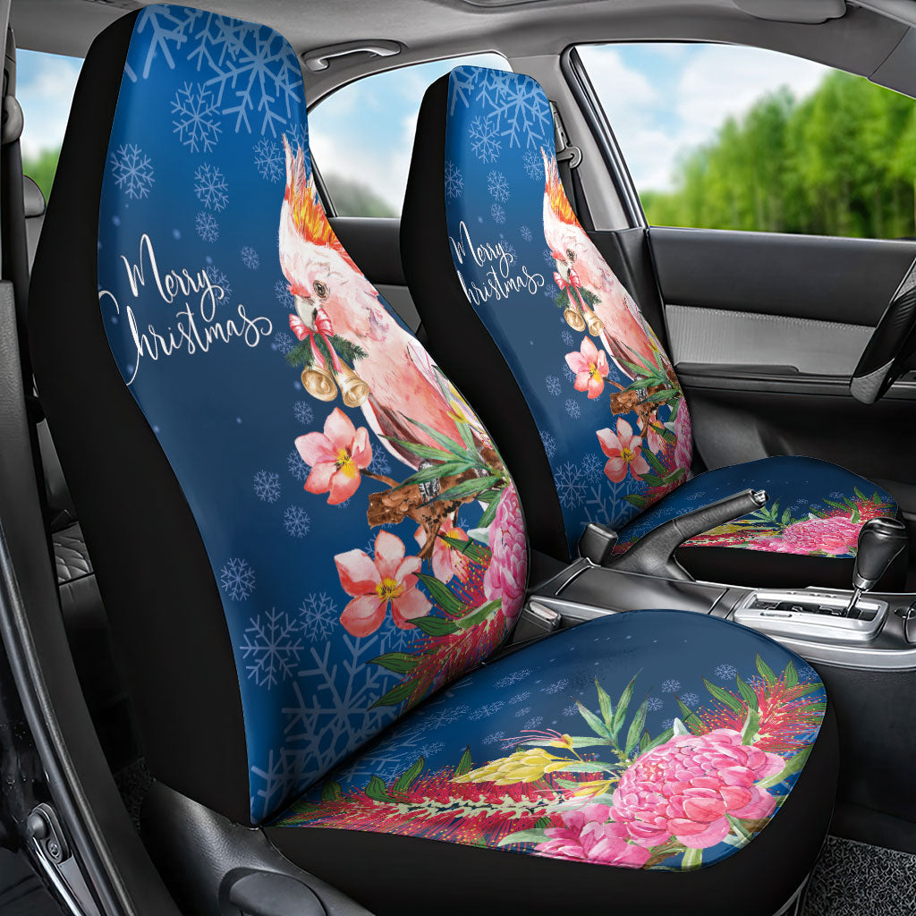 Australia Christmas Pink Cockatoo with Banksia Car Seat Cover Snowy Blue