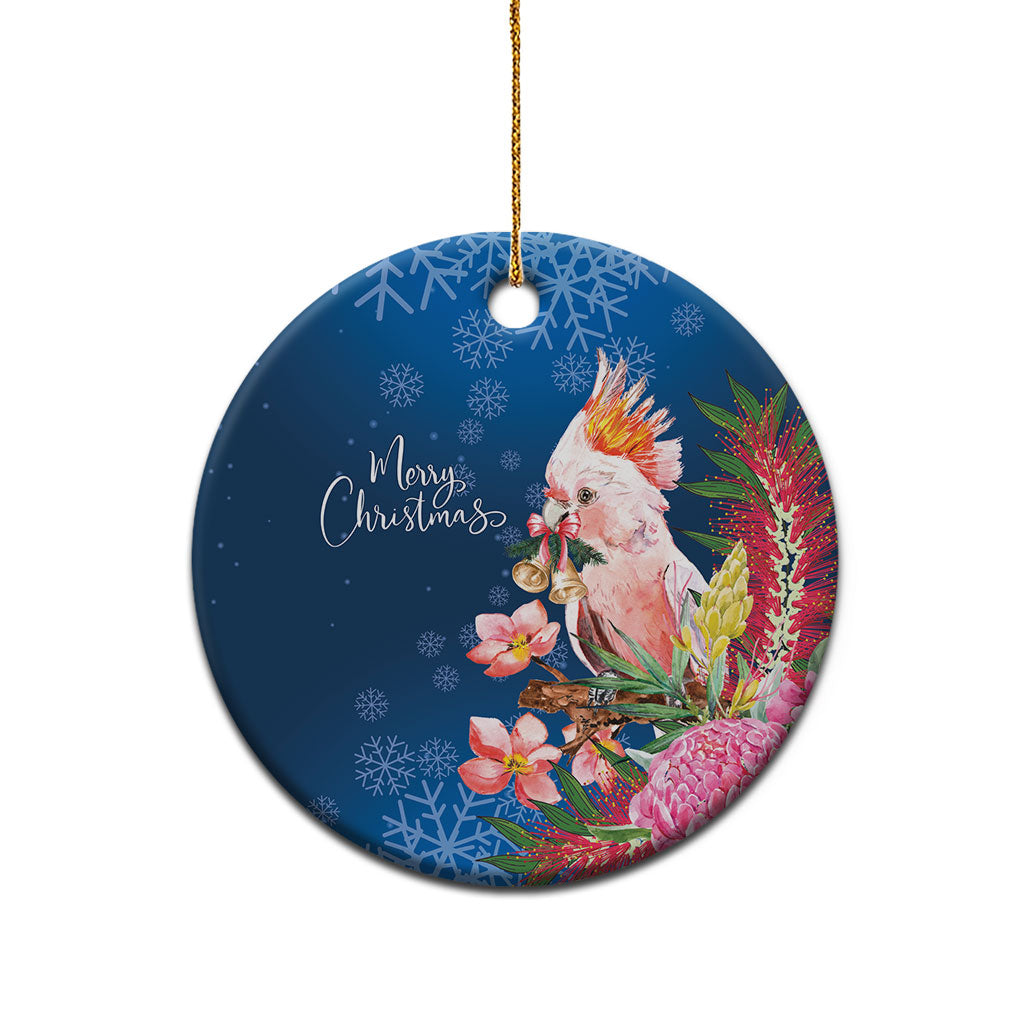 Australia Christmas Pink Cockatoo with Banksia Ceramic Ornament Snowy Blue