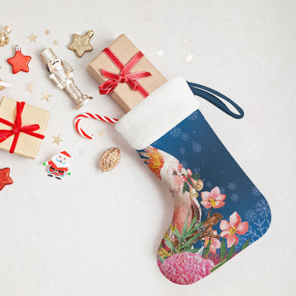 Australia Christmas Pink Cockatoo with Banksia Christmas Stocking Snowy Blue