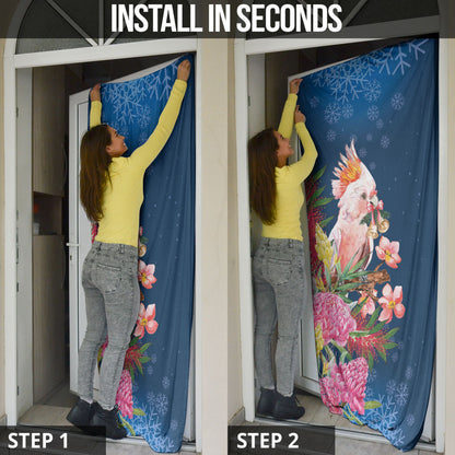 Australia Christmas Pink Cockatoo with Banksia Door Cover Snowy Blue
