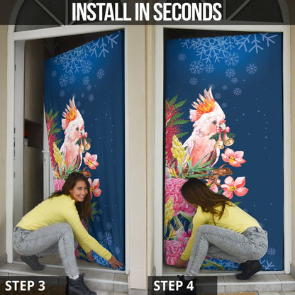 Australia Christmas Pink Cockatoo with Banksia Door Cover Snowy Blue