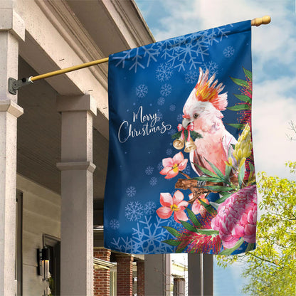 Australia Christmas Pink Cockatoo with Banksia Garden Flag Snowy Blue