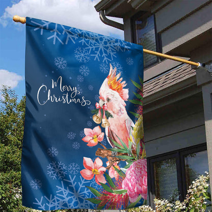 Australia Christmas Pink Cockatoo with Banksia Garden Flag Snowy Blue