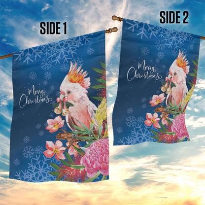 Australia Christmas Pink Cockatoo with Banksia Garden Flag Snowy Blue