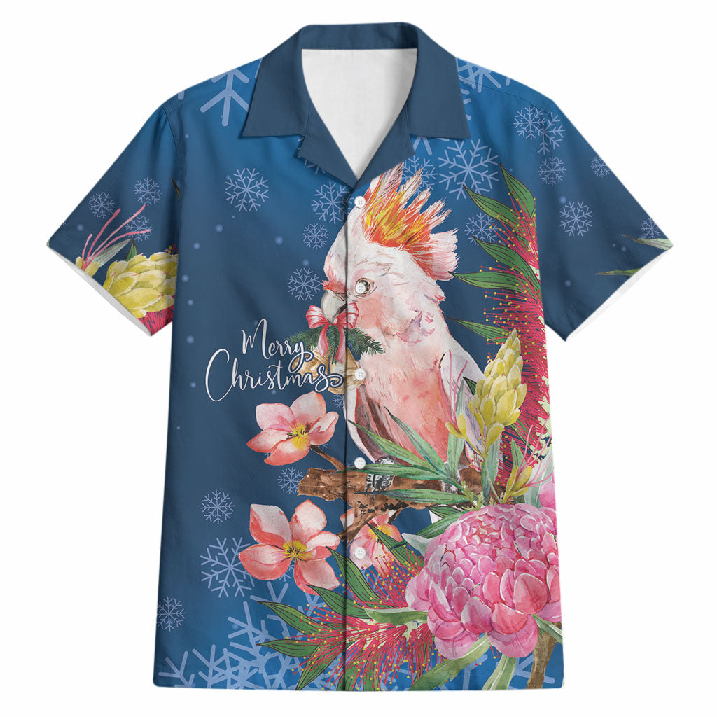 Australia Christmas Pink Cockatoo with Banksia Hawaiian Shirt Snowy Blue