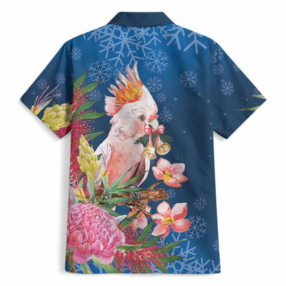 Australia Christmas Pink Cockatoo with Banksia Hawaiian Shirt Snowy Blue