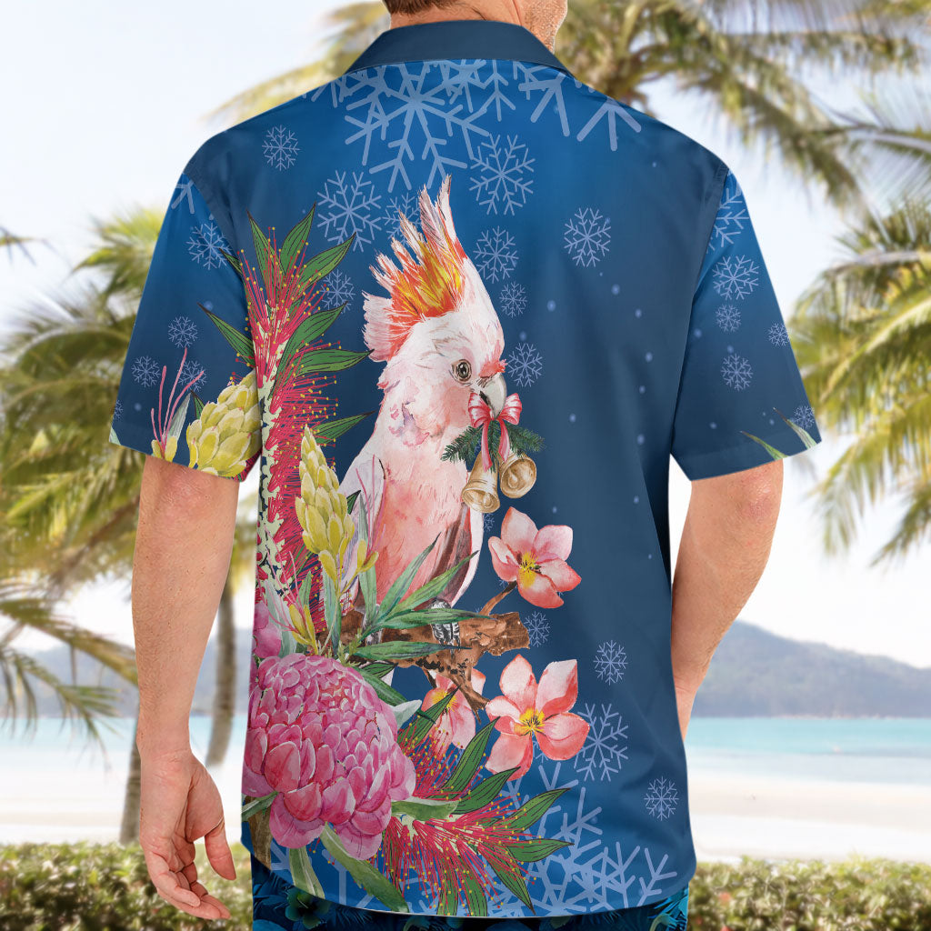 Australia Christmas Pink Cockatoo with Banksia Hawaiian Shirt Snowy Blue