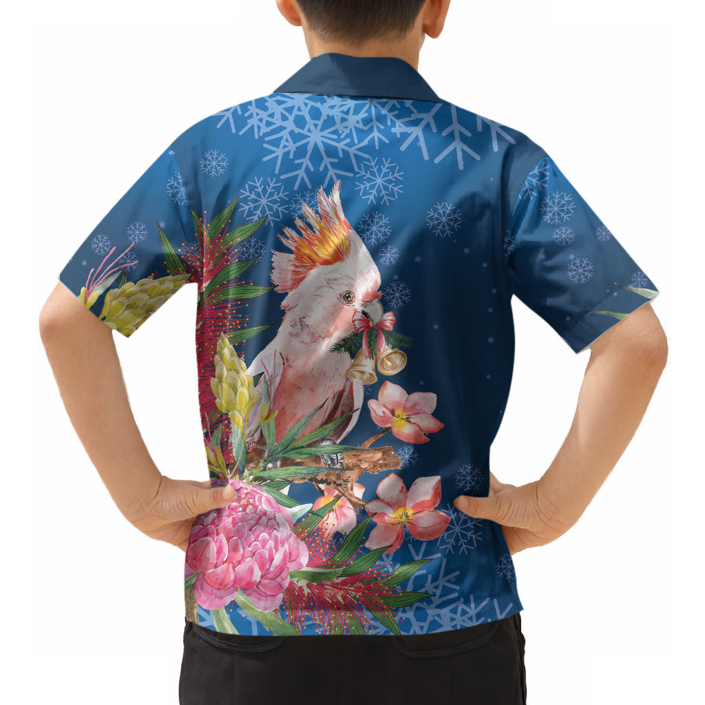 Australia Christmas Pink Cockatoo with Banksia Hawaiian Shirt Snowy Blue