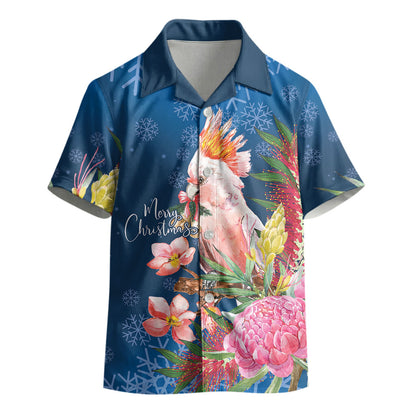 Australia Christmas Pink Cockatoo with Banksia Kid Hawaiian Shirt Snowy Blue