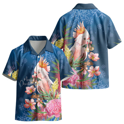 Australia Christmas Pink Cockatoo with Banksia Kid Hawaiian Shirt Snowy Blue