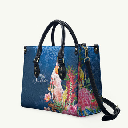 Australia Christmas Pink Cockatoo with Banksia Leather Bag Snowy Blue