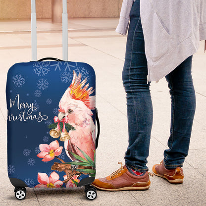 Australia Christmas Pink Cockatoo with Banksia Luggage Cover Snowy Blue