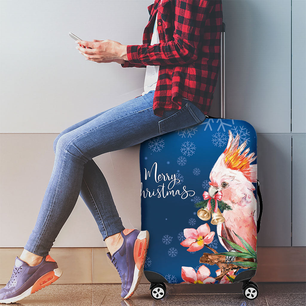 Australia Christmas Pink Cockatoo with Banksia Luggage Cover Snowy Blue
