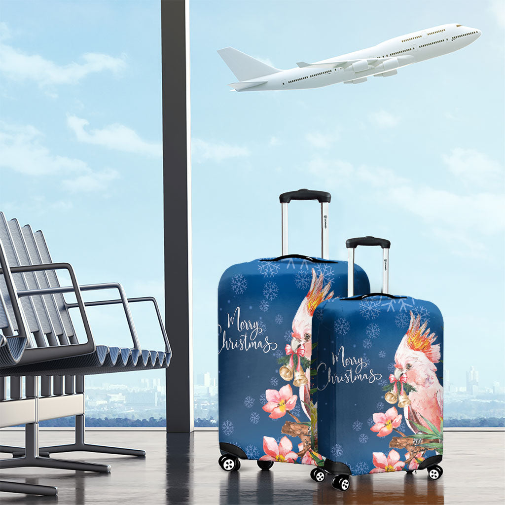 Australia Christmas Pink Cockatoo with Banksia Luggage Cover Snowy Blue