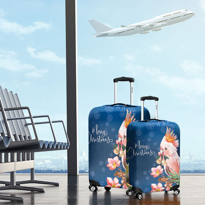 Australia Christmas Pink Cockatoo with Banksia Luggage Cover Snowy Blue
