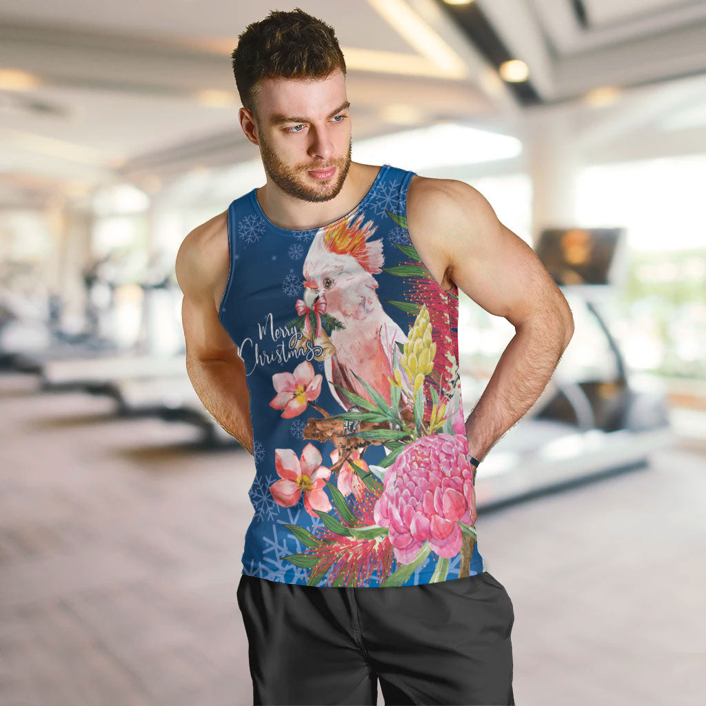 Australia Christmas Pink Cockatoo with Banksia Men Tank Top Snowy Blue