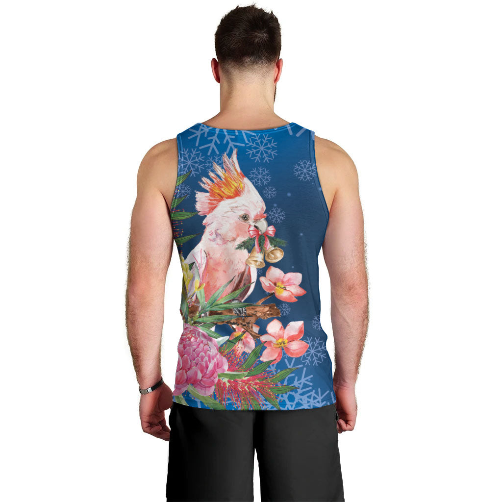 Australia Christmas Pink Cockatoo with Banksia Men Tank Top Snowy Blue