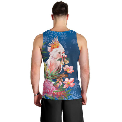 Australia Christmas Pink Cockatoo with Banksia Men Tank Top Snowy Blue