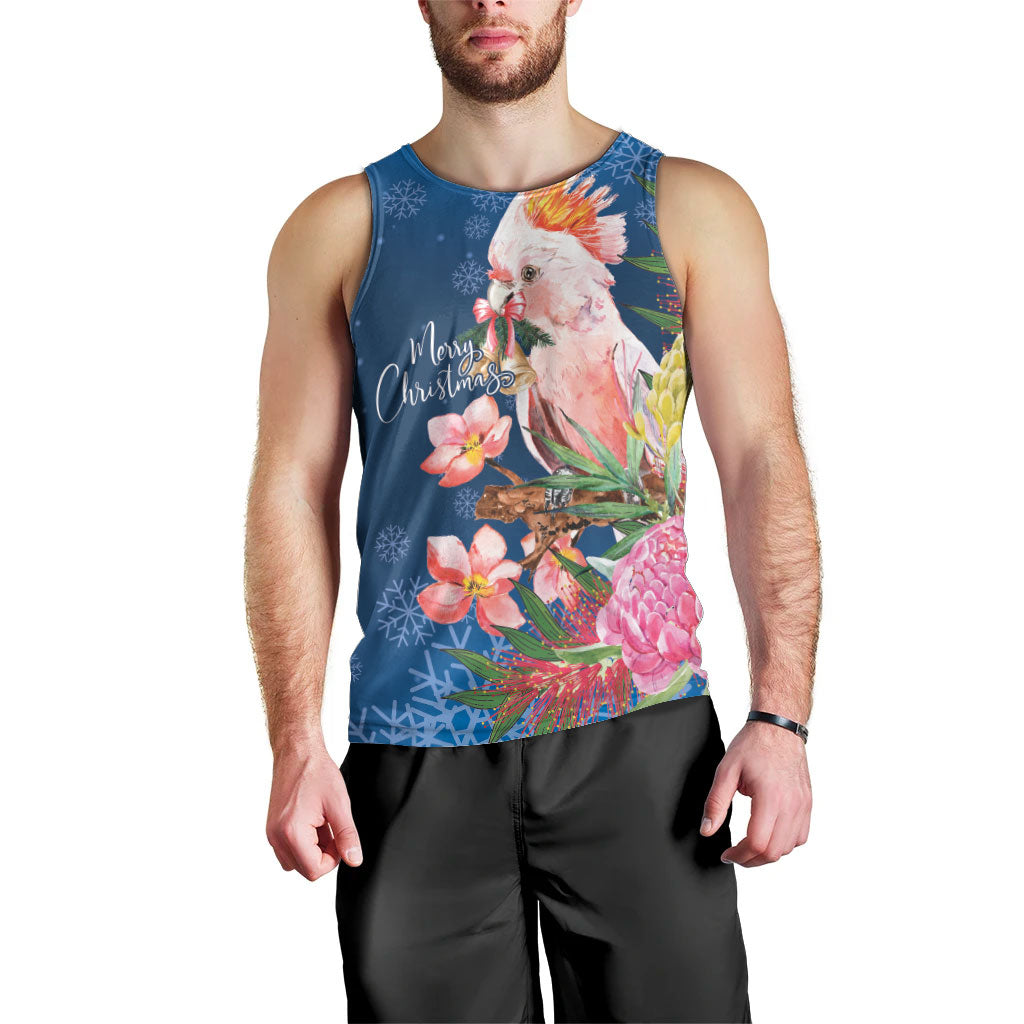 Australia Christmas Pink Cockatoo with Banksia Men Tank Top Snowy Blue