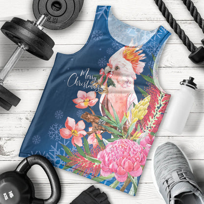 Australia Christmas Pink Cockatoo with Banksia Men Tank Top Snowy Blue