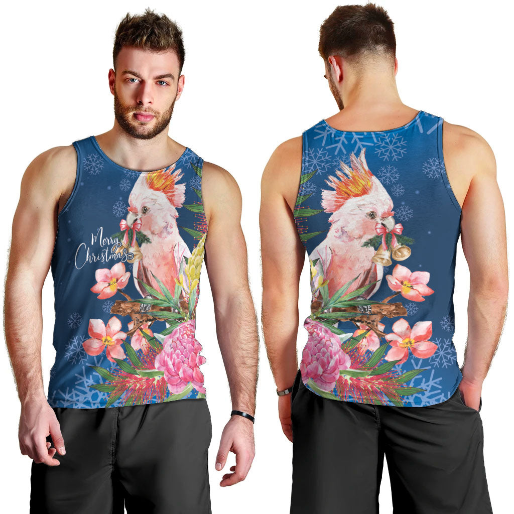 Australia Christmas Pink Cockatoo with Banksia Men Tank Top Snowy Blue