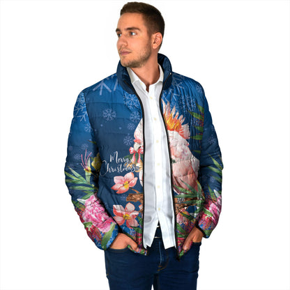 Australia Christmas Pink Cockatoo with Banksia Padded Jacket Snowy Blue