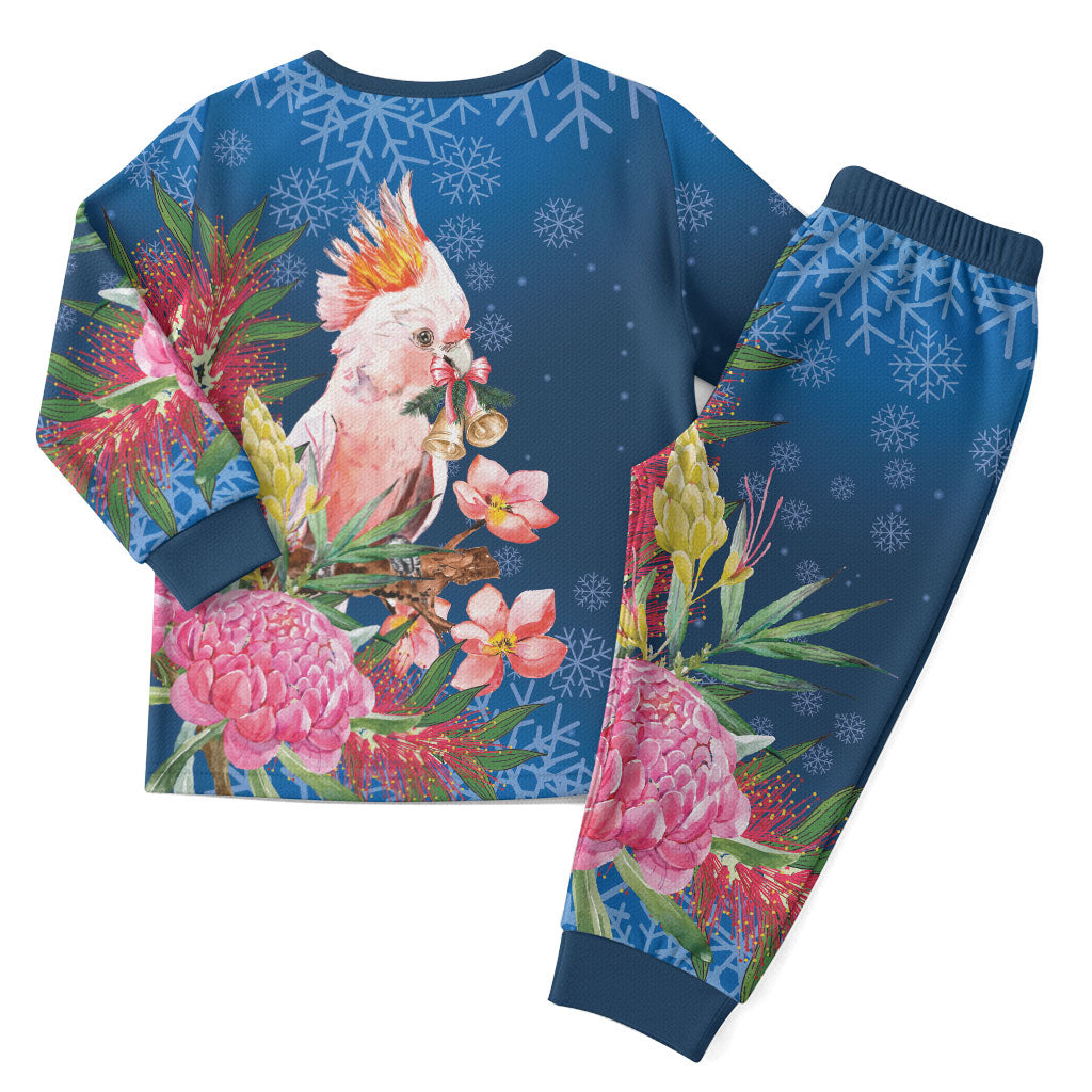 Australia Christmas Pink Cockatoo with Banksia Christmas Pajama Set Snowy Blue