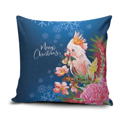 Australia Christmas Pink Cockatoo with Banksia Pillow Cover Snowy Blue