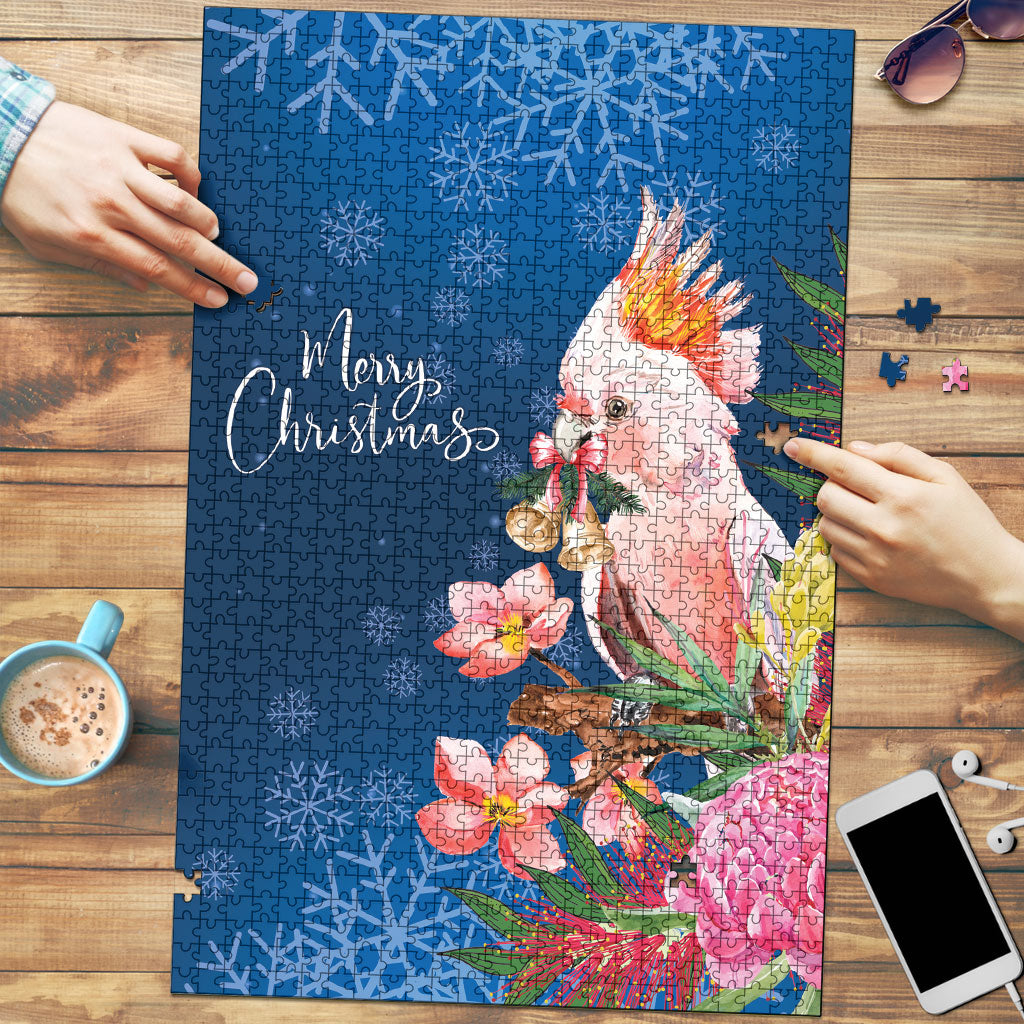 Australia Christmas Pink Cockatoo with Banksia Puzzle Snowy Blue