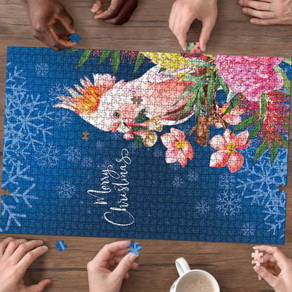 Australia Christmas Pink Cockatoo with Banksia Puzzle Snowy Blue