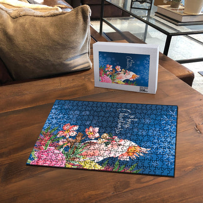 Australia Christmas Pink Cockatoo with Banksia Puzzle Snowy Blue