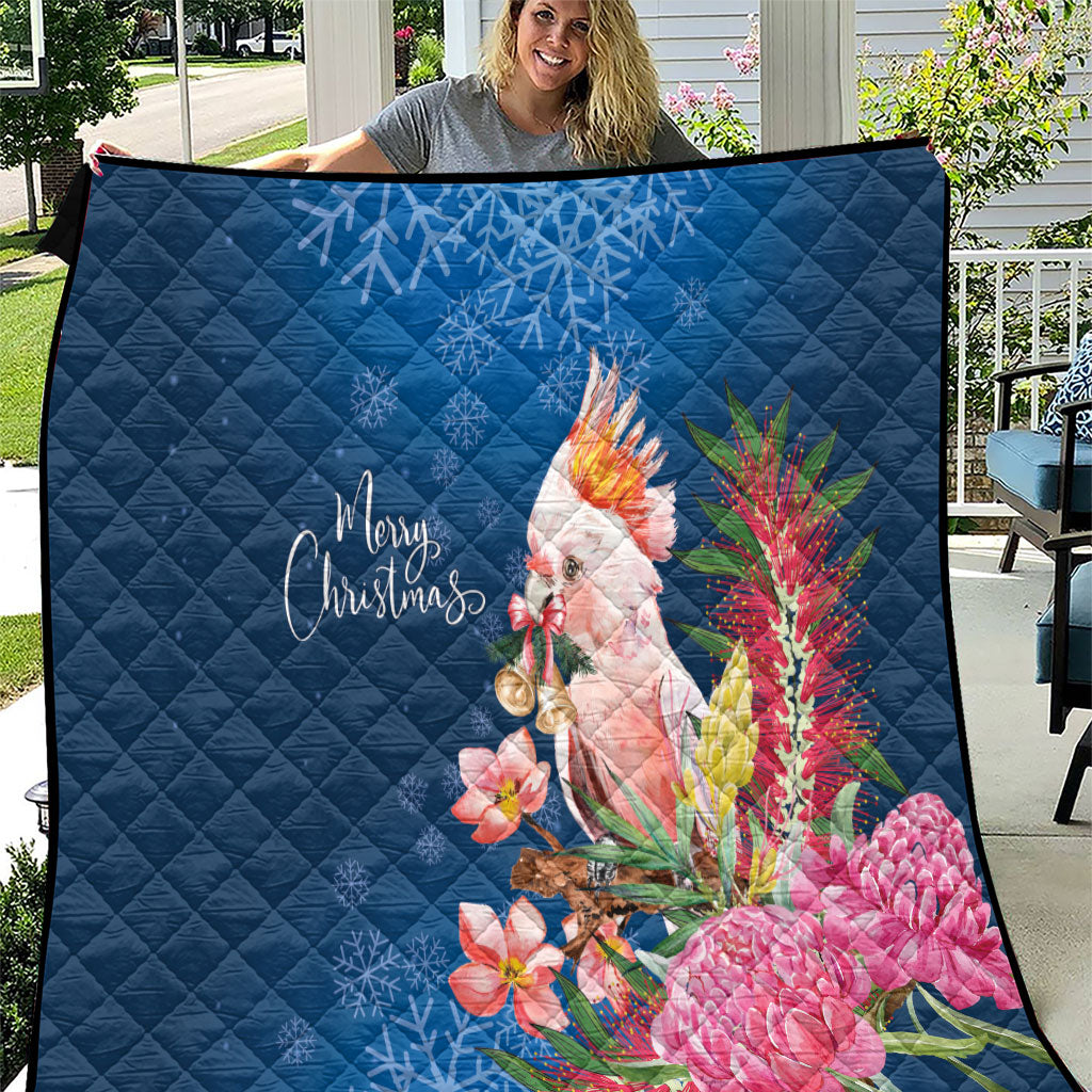 Australia Christmas Pink Cockatoo with Banksia Quilt Snowy Blue