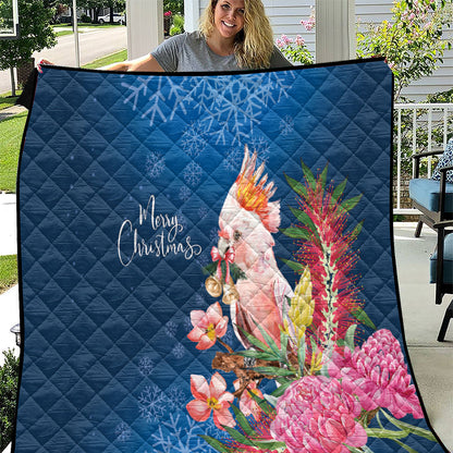 Australia Christmas Pink Cockatoo with Banksia Quilt Snowy Blue
