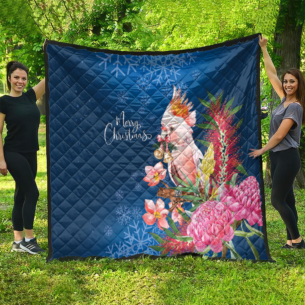 Australia Christmas Pink Cockatoo with Banksia Quilt Snowy Blue