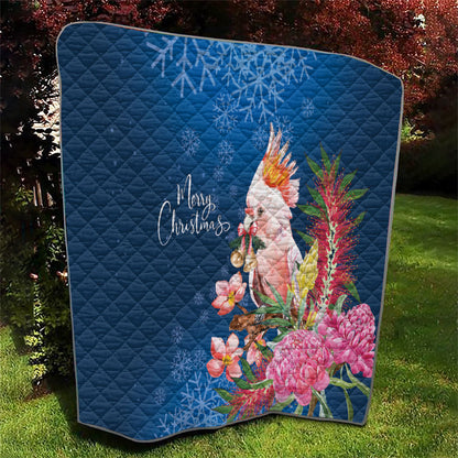 Australia Christmas Pink Cockatoo with Banksia Quilt Snowy Blue
